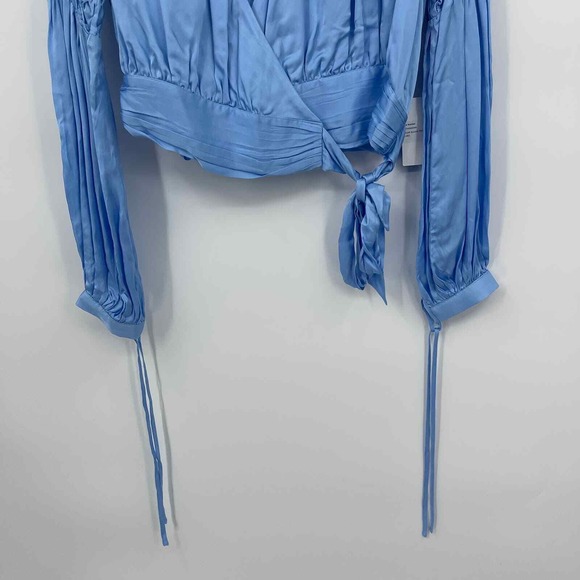 New Majorelle Sugar Wrap Top Womens Small Blue Satin Plunge Western Festival - Picture 4 of 9